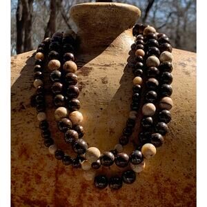 Sterling Silver, Bronzite & Jasper Multi Strand Beaded Necklace